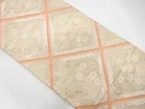 アンティーク　斜め格子に花模様織出し袋帯（材料）